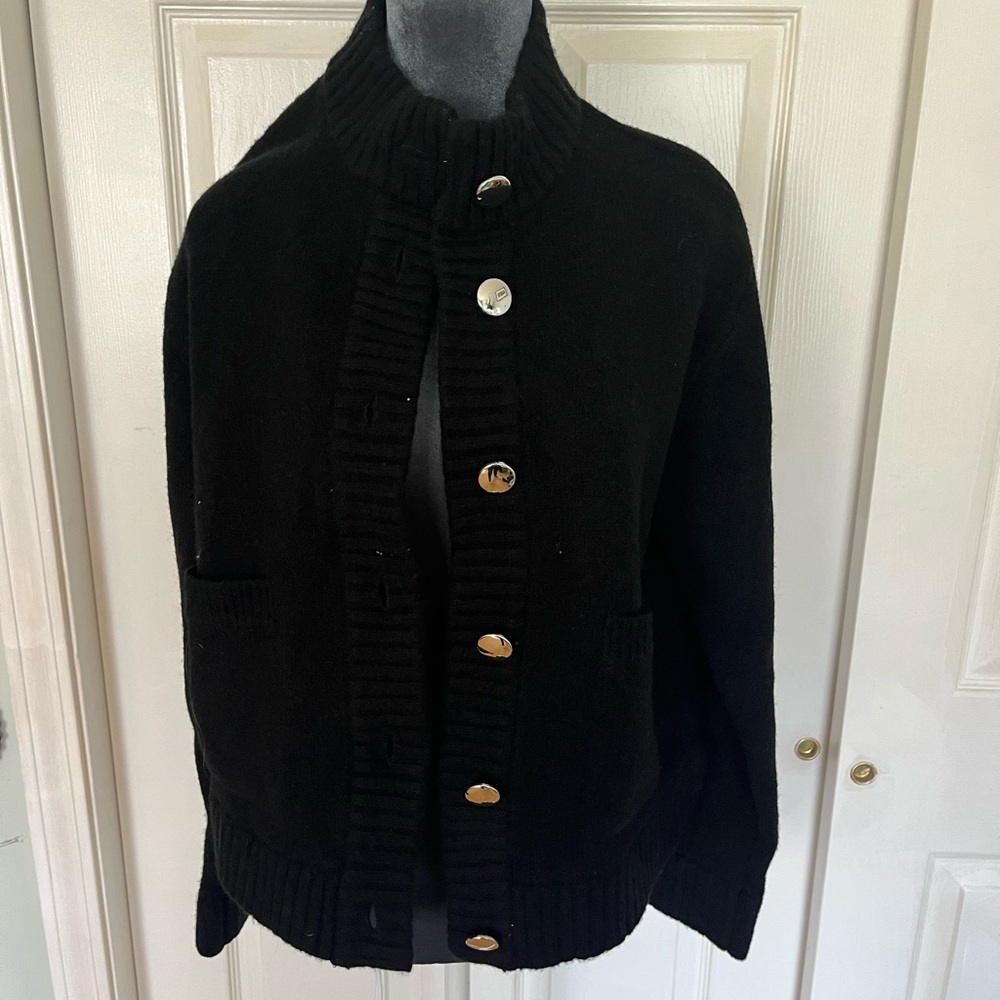 Primark Black Ribbed Collar Button Cardigan Jacket